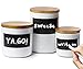 Sweese Porcelain Canisters - Set of 3 - Airtight Bamboo Lid, Reusable Chalkboard