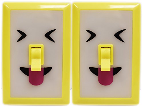 EMOJI 6 LED Night Light With Switch - ULTRA BRIGHT - LED Technology - Super Bright LED Lights - Project Light - Night Light (Squinting Eyes With Tongue Out 2 Pack)