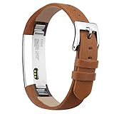 iGK Leather Replacemnt Bands Compatible for Fitbit Alta and Fitbit Alta HR, Genuine Leather Wristbands with Stainless Steel Buckle Brown