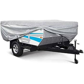 Waterproof Superior Folding Camping Travel Trailer Storage Cover Fits Length 10'-12' Heavy Duty 4 Layer Fabric Pop-Up Tent Trailers Cover - 156 L x 88 W x 42 H