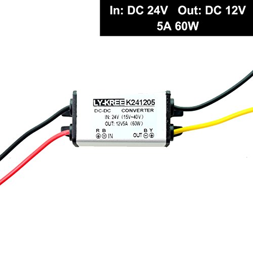 DC 24v to 12v Step Down Converter Reducer Regulator 5A 60W Power Supply Adapter for Auto Car Truck Vehicle Boat Solar System etc.(Accept DC15-40V Inputs)