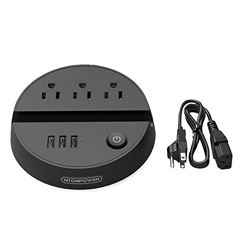 Travel Power Strip with 3 Outlets 3 USB Ports and Phone Stand Round Design Energy Saving Switched Charging Station with 5ft Long Detachable Extension Cord for Office Home Desktop Business Trip - Black