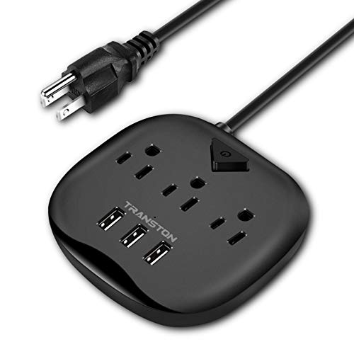 Power Strip 3 Outlets and 3 USB Ports with Switch Control,Desktop Charging Station with 5 ft Extension Cord,Compact for Nightstand,Office and Travel - Black