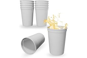 PartyPrints 10 Pack 10 to 12 oz White Reusable Blank Plastic Cups, Stadium Cups Bulk – BPA Free Dishwasher Safe Party Cups, Colored Cups Perfect for Party, Wedding, Birthday Graduation, Clubs