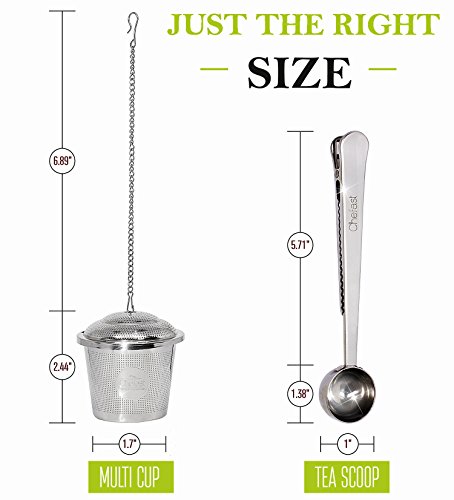 Tea Infuser Set by Chefast (Large Size) - Combo Kit of 2 Multi Cup Infusers & Metal Scoop with Bag Clip - Reusable Stainless Steel Strainers and Steepers for Loose Leaf Teas - Thumbnail 6