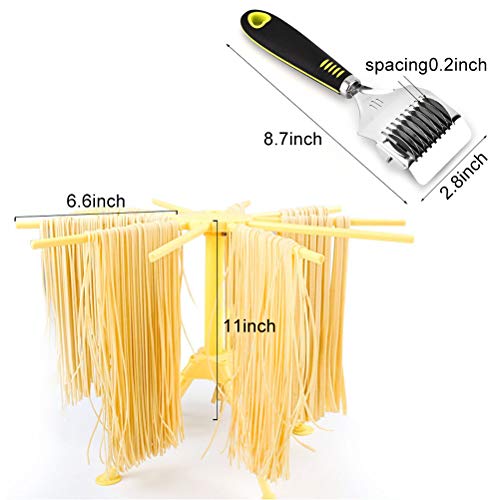 Pasta Drying Rack,Uspacific Household Noodle Dryer Folding with Stainless Steel Noodle Latticefor Kitchen(Tender yellow)