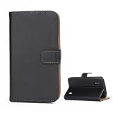 JUJEO Genuine Split Leather Stand Wallet Case Cover for LG E960 Mako Google Nexus 4 - Black - Non-Retail Packaging