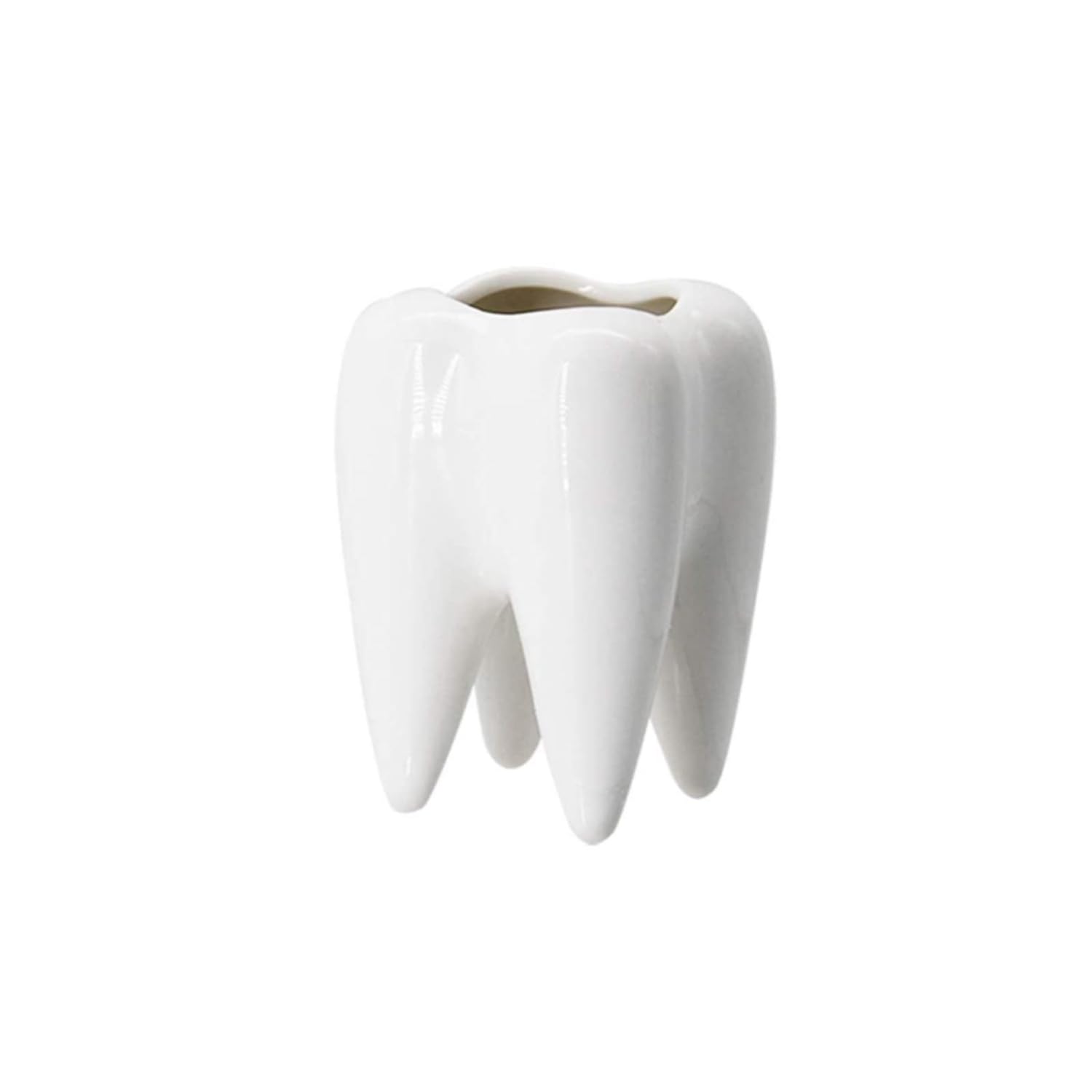 LECMACY Cute Tooth Shaped White Ceramic Planter Pots Flower Plant Containers, Mini Ceramic Succulent Planter Pots, Creative Pen Pencil Holder for Office Home Desk Decor, Plants Not Included