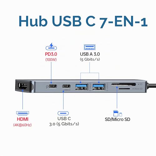 USB C Adapter, Selore USB C Hub HDMI 4K, USB 3.0 Ports, SD/TF Card Reading, 7-in-1 USB C Dock for MacBook Pro 2020 MacBook Air 2020 Huawei Matebook ChromeBook Pixel Tablet USB Type C