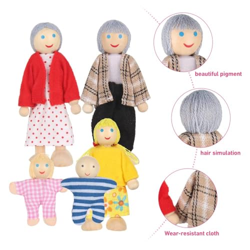 KOWVOWZ Dollhouse Family Figures, Wooden Doll Family People of 8 Figures, Wooden Doll House People for Girls Toddler Kids Dollhouse Accessories Toy