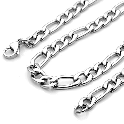 Zysta Stainless Steel 7mm Wide Thick Sturdy Nickel Free Necklace 20 inch Lobster Clasp Figaro Chain Link Women Men Replacement Charms Pendant Neck Rope Cable