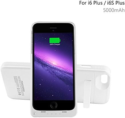 Hhao 5000mAh Charger Case for 5.5' iPhone 6 Plus /6S Plus, Slim Fit Slider Design, Portable Battery Bank with Stand(Please use your original lightening for charging) - White