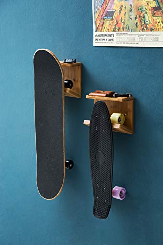 JackCubeDesign Bamboo Skateboard Wall Mount Rack Longboard Skate Display Organizer Holder with Tray - MK393A