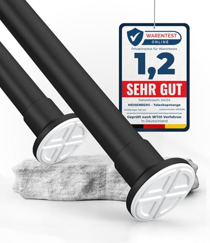 MEISENBERG Clamping Rod for Curtains, Matt Black, Diameter 25 mm, Curtain Rod No Drilling, Telescopic Curtain Rod for Clamping Windows, Shower and Partition Wall (70-120 cm)