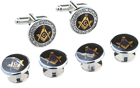 GESDY Crystal Freemason Cufflinks and Tuxedo Shirt Studs Formal Masonic Cuff Links Studs
