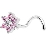 Body Candy Stainless Steel Pink Clear Accent Flower Left Nose Screw 18 Gauge 1/4