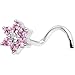 Body Candy Stainless Steel Pink Clear Accent Flower Left Nose Screw 18 Gauge 1/4