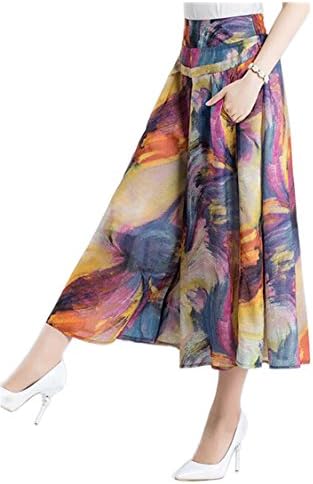 Herose Women's Plus Size Loose Fit Knee Length Flared Cropped Trousers XXL Sunset
