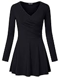 Timeson Women's Long Sleeve Crossover V Neck Wrap Front Pullover Casual Peplum Top