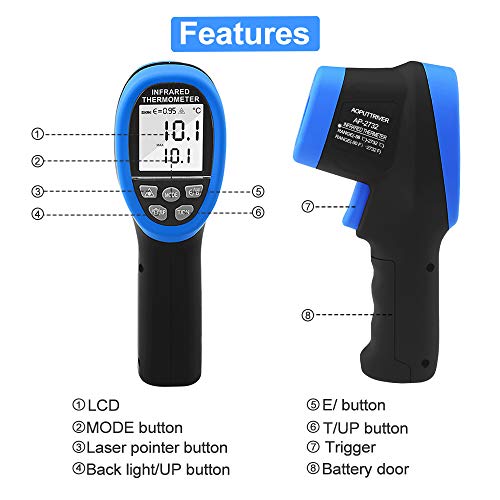 Infrared Thermometer,-58â„‰- 2732â„‰ (-50â„ƒ to 1500â„ƒ),30:1 Distance Spot Ratio,AP-2732 Non-Contact Digital Double Laser Pointers and Flashlight FDA IR Temperature Gun(Black-2732)