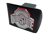 THE Ohio State University METAL emblem (chrome with red trim) on black METAL Hitch Cover