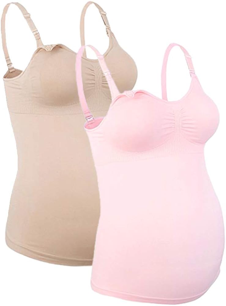 Exlura Nursing Tank Top Plus Size Pregnant Seamless Cami Built in Bra at  Women’s Clothing store