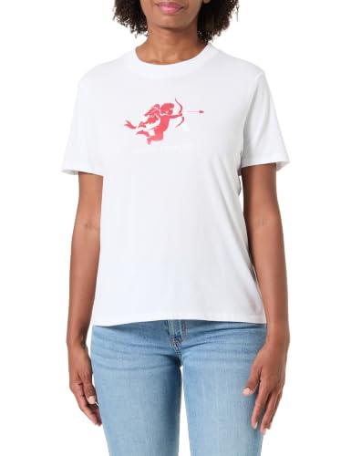 Armani Exchange Red Cupido Glitter Print Backtone on Tone Logo T-Shirt, Blanc Optique, XS Femmes