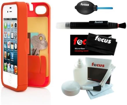 Orange Case for iPhone 4/4S with built-in storage space for credit cards/ID/money by EYN (Everything You Need) + Focus Accessory Kit
