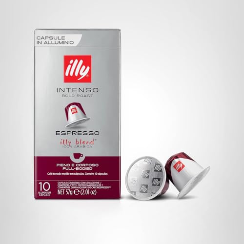 ILLY ESPRESSO COMPATIBLE CAPSULES – SINGLE-SERVE COFFEE CAPSULES & PODS – INTENSO BOLD ROAST – NOTES OF COCOA & DRIED FRUIT COFFEE PODS – FOR NESPRESSO COFFEE MACHINES – 10 COUNT