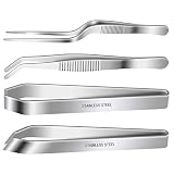 4 Pieces Fish Bone Tweezers Set, Two 4.6" Stainless Steel Tweezer and Two 5.5" Tongs for Cooking Food Design styling.