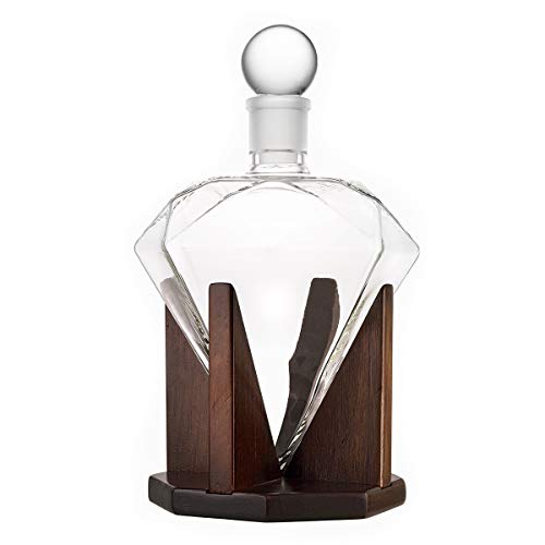 Diamant Whiskey Dekanter mit 1000 ml, bleifreiem Glas Design-Karaffe mit Holzständer - Glass Stopper, dekorative Bar, Männer Geburtstagsgeschenk - Scotch, Bourbon – Bild 5