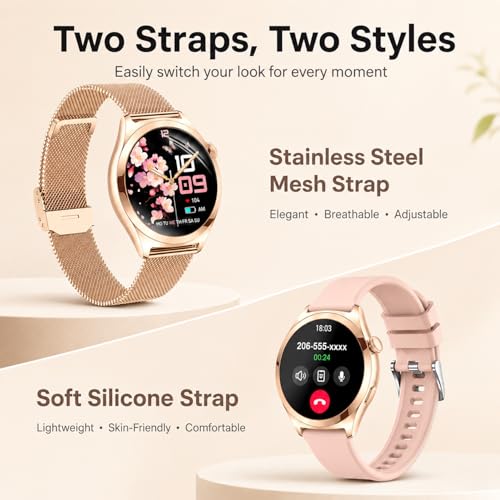 Women's Smart Watch with Bluetooth Calls, 1.27 Inch Smartwatch with Pedometer/Heart Rate Monitor/Sleep Monitor, 100+ Sports Modes Smart Watch, IP68 Activity Bracelet for Android iOS, Rose Gold
