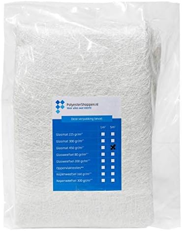 Fibreglass Mat, Glass Mat, Glass Fibre Fabric, CSM, 5 m2, 450 g/m², Especially for Polyester Resins Good Impregnation