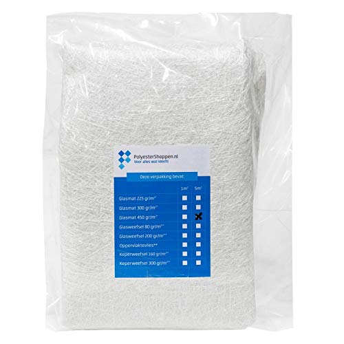 Fibreglass Mat, Glass Mat, Glass Fibre Fabric, CSM, 5 m2, 450 g/m², Especially for Polyester Resins, Good Impregnation, Fibreglass Mats, Fibreglass Fleece, Glass Fabric, Roving Fabric