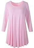 LARACE Women 3/4 Sleeve Tunic Top Loose Fit Flare T-Shirt(2X, Pink)