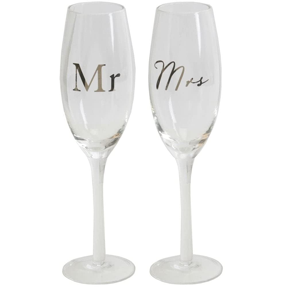 Amore Mr & Mrs Wedding Champagne Flutes Glasses