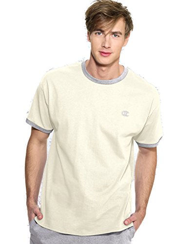 Champion Cotton Jersey Men Ringer T Shirt,Chalk White/Oxford Gray,Small