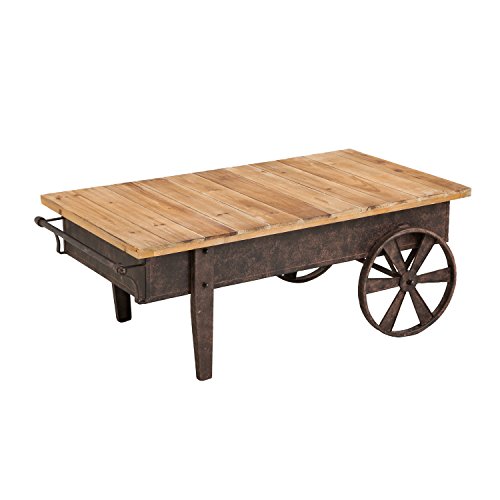 Vintage Wood Plank and Metal Cart Coffee Table