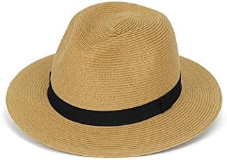 Sunuo Summer Beach Hat Travel Sun Hat Wide Brim Straw Panama Hat Women Men Unisex (Khaki)