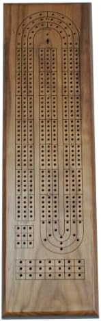 Classic Cribbage Set - Solid Walnut Wood Continuous 3 Track Board with Metal Pegs