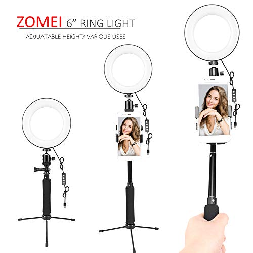 ZOMEI Dimmable LED Ring Light with Adjustable Selfie Stick Stand and Phone Holder for Selfie Makeup Filming Light - Thumbnail 3