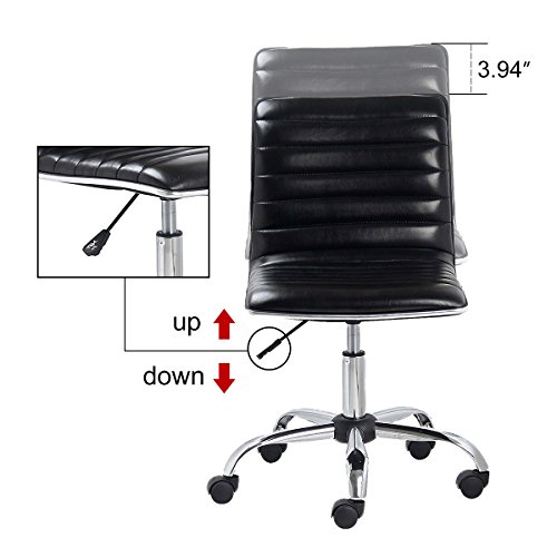 YAMASORO Ribbed Task Chair Mid Back Conference Chair for Office Desk Adjustable Swivel Chair Armless Black