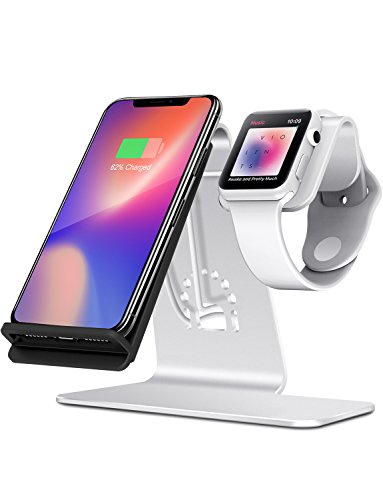 Bestand 2 in 1 Phone Wireless Charging Stand & Charging Stand Holder for Apple iWatch/iPhone X/ 8 Plus /8-(Silver)