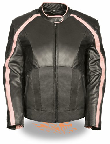 Milwaukee Women's Leather Jacket (Black/Pink, Medium)