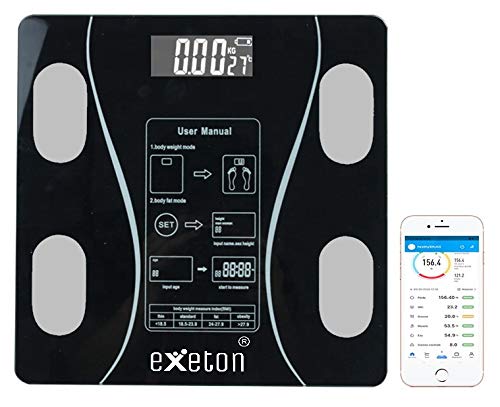 EXETON Smart Bluetooth Body Weighing Scale, Body Fat Scale, BMI Weighing Scales, Body Composition Analyzer (Black)