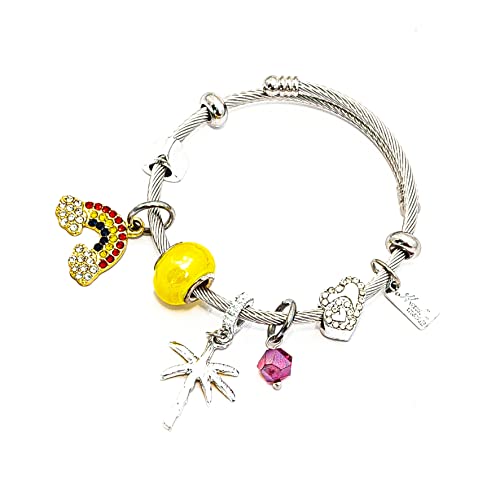 Generico Bracelet rigide pour femme avec breloques en acier inoxydable, élégant étui noir, idée cadeau pour femme, bracelet avec pendentifs à la main, boîte cadeau bijoux