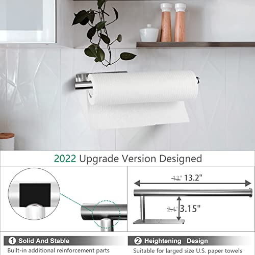 Paper Towel Holder Under Cabinet, Adhesive Paper Towel Holders Wall Mount, SUS 304 Stainless Steel Silver
