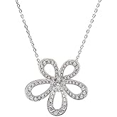 DIAMANTIO 925 Sterling Silver Flower Pendant Necklace with Cubic Zirconia – 18K Gold Plated Elegant Floral Jewelry for Women