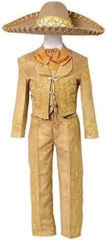 Calla Collection USA Little Boys Tan Embroidered Mariachi Pants Jacket Hat Set 1-8