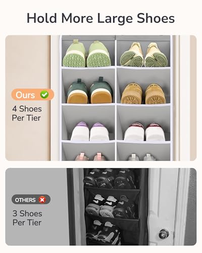 ULG Closet Shoe Organizer Fits 16-24 Pairs with Large Deep Pockets Narrow Shoe Rack Hanging Door Boot Rack Grey